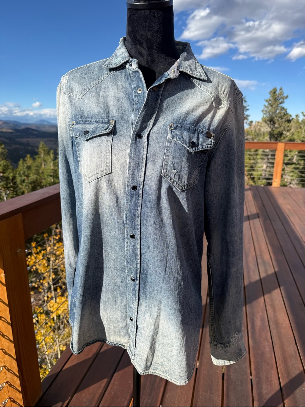 Diesel Industry Italian Distressed Denim Western Shirt Size M